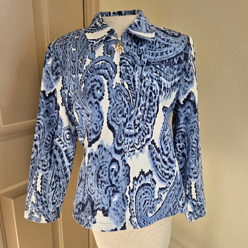 St. John Sport Zip Up light jacket S Blue Whiter Paisley